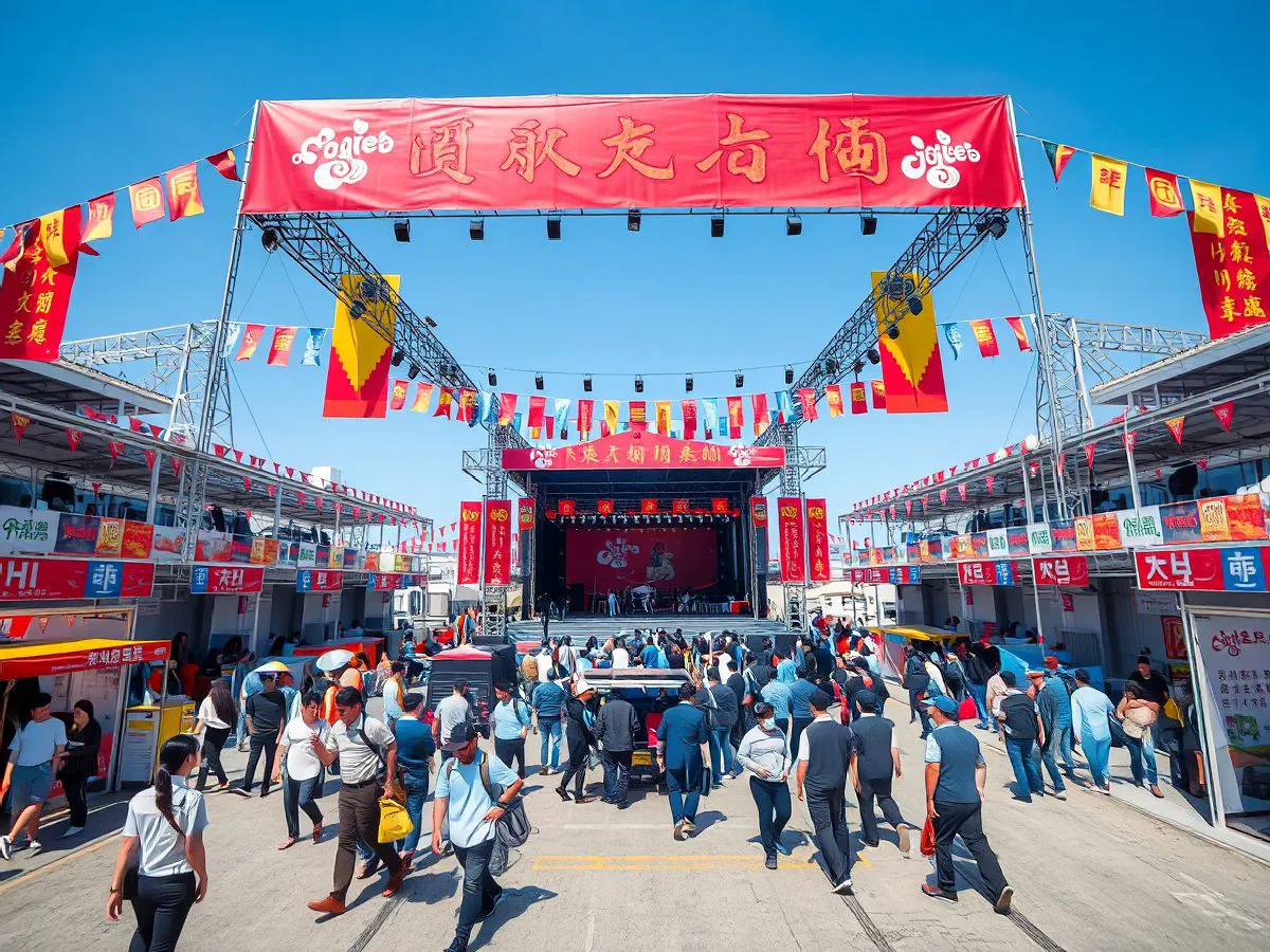 产业园区文化节活动现场，舞台、展位和人群